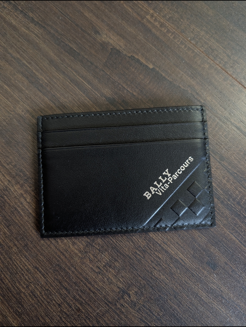 BALLY Vita-Parcours Black Leather Made In Italy Checkered Cardholder Wallet